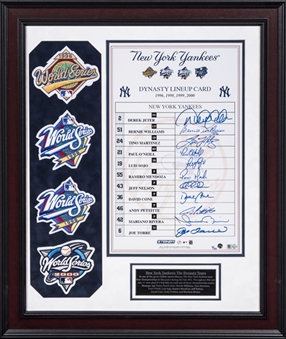 New York Yankees Multi Signed Dynasty Lineup Card With 11 Signatures & 4 World Series Patches In 22 x 26 Framed Display - Limited Edition #6/26 (MLB Authenticated & Steiner)